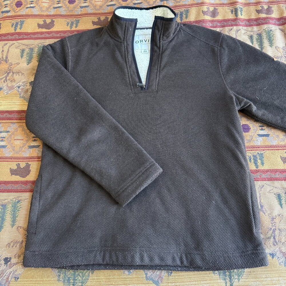 Orvis Brown Quarter-Zip Pullover with Sherpa Lining – Size Medium